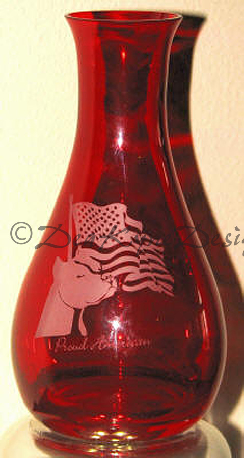 Etched Red Vase - Proud American Amstaff